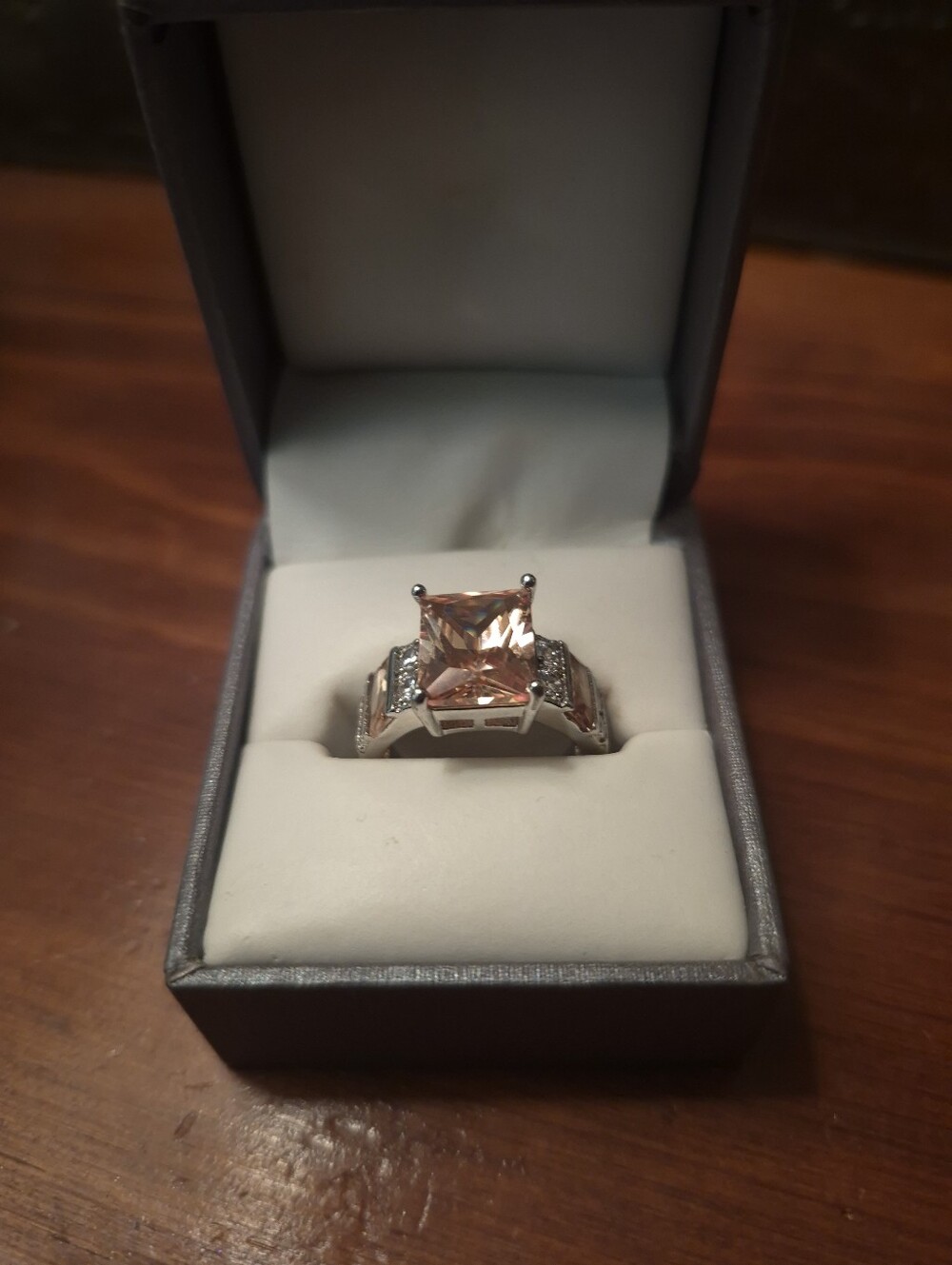 Emerald- Cut Peach Morganite And 925 Sterling Silver Cocktail Ring